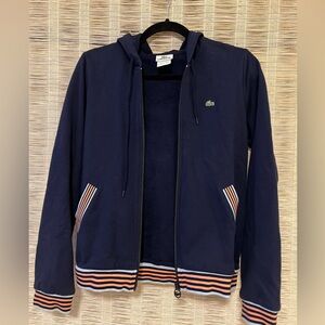 Lacoste Women's Dark Blue Hoodie Jacket with Striped Accents Sz EU38 USA 6 Italy